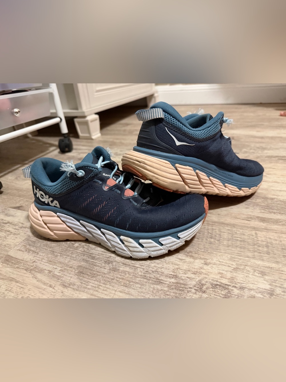 Hoka One One Navy and Peach Women's Athletic Running Shoes